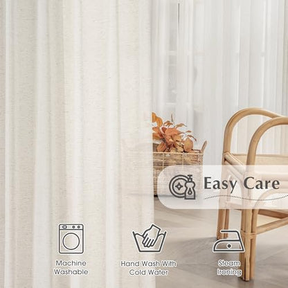 FMFUNCTEX Beige Linen Pinch Pleated Sheer Curtains, 90 Inches, 2 Panels - color: Pinch Pleat| Natural, size: 52"W x 90"L (Pack of 2)