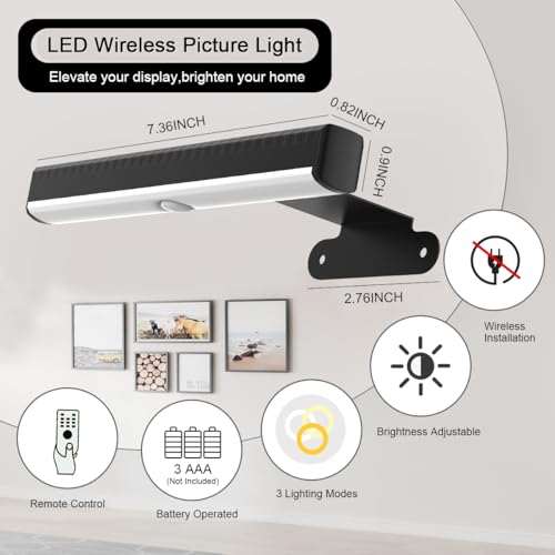 EUIOKUN 2PACK Picture Lights LED Battery Operated Wall Light for Paintings - size: 2Pack Black