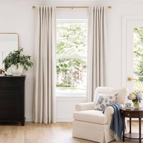 INOVADAY 100% Blackout Linen Curtains for Bedroom 50x90 Inches Cream - color: #01 Cream, size: 50"W x 90"L (Pack of 2)