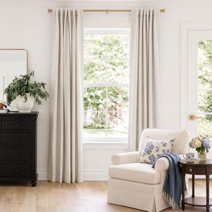 INOVADAY 100% Blackout Linen Curtains for Bedroom 50x90 Inches Cream - color: #01 Cream, size: 50"W x 90"L (Pack of 2)