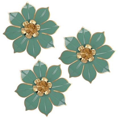 Villa Como Set of 3 Green and Gold Metal Flowers Wall Art Decor 10" - color: # 3 Green