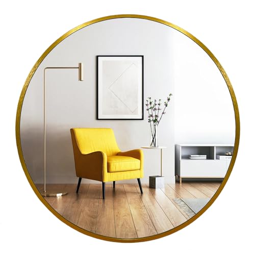 Oruii Round Mirror, 24 inch Glold Circle Mirror, Bruhsed Gold Metal Frame - color: Gold, size: 24"L x 24"W