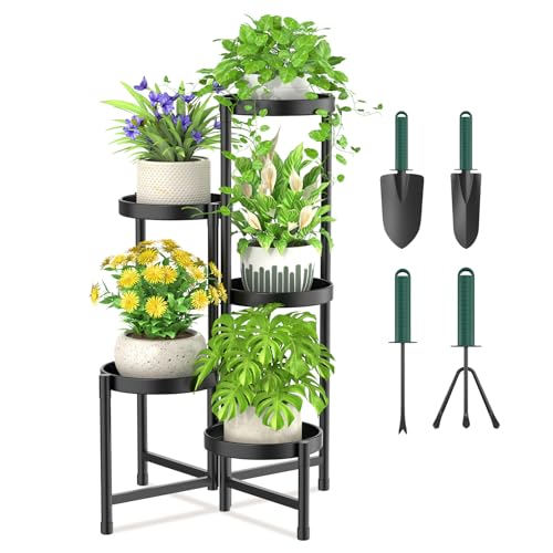 iDavosic.ly Plant Stand with Garden Tools Indoor Outdoor, 5 Tier, Black - color: Black with Tools, size: 5 Tiers