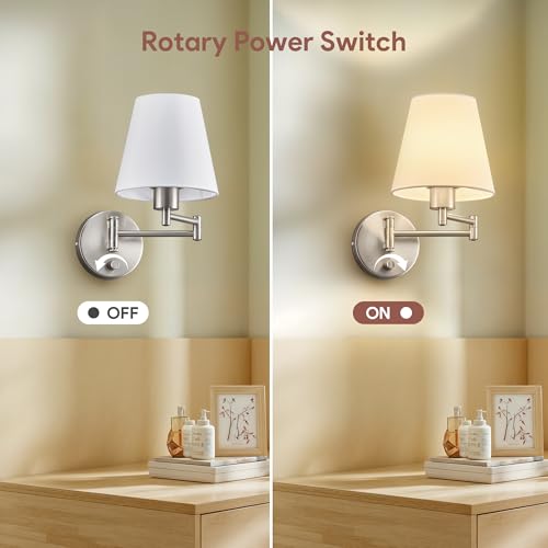 VONLUCE Wall Lamp, Plug in & Swing Arm Wall Sconce, Nickel Finish - color: Nickel, size: 1 Pack