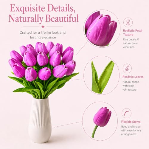 Mandy's 20 Stems Lavender Artificial Tulip Flowers for Home Centerpieces - color: Lavender