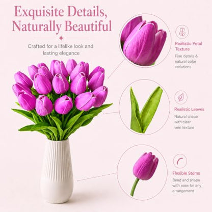 Mandy's 20 Stems Lavender Artificial Tulip Flowers for Home Centerpieces - color: Lavender