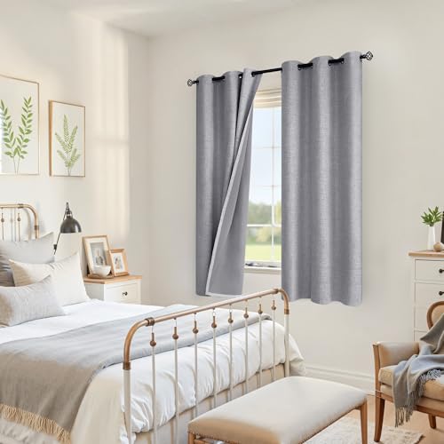 YoungsTex Grey Linen Blackout Curtains 38 X 63 Inch Length 2 Panels - color: Grey, size: 38"W x 63"L (Pack of 2)