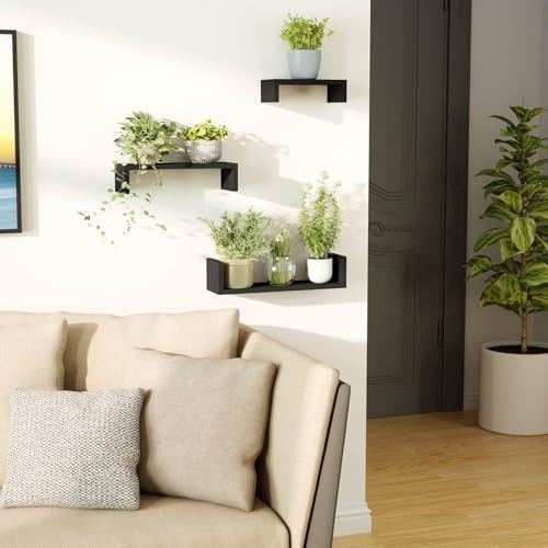SRIWATANA Black Floating Shelves, Set of 3 Solid Wood Wall Mounted Shelves - color: 2.weathered Black