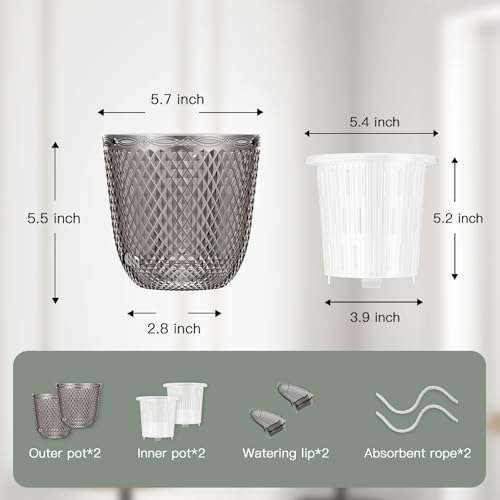 QCQHDU 2 Pack Self Watering Pots, 5.7 Inch, with Drainage Holes, Gray - color: Gray, size: 5.7in