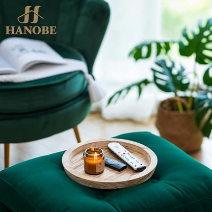 Hanobe Wooden Decortaive 커피 테이블 트레이, 원형 캔들 홀더 센터피스 - color: 라이트 번트 우드