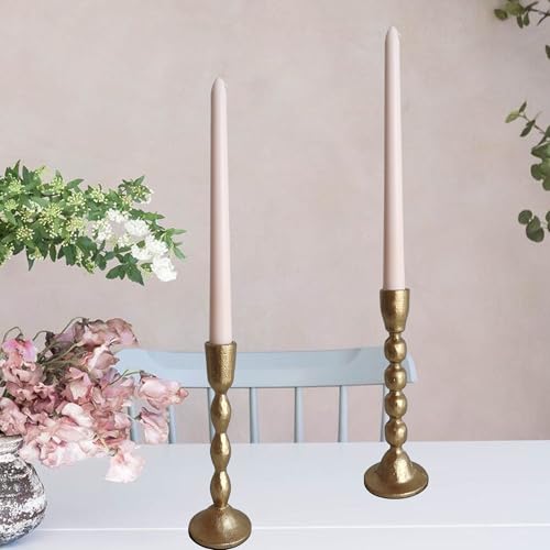 Antique Iron Taper Candle Holders - Set of 2 Decorative Candlesticks, Brass Finish Candle Stand for Weddings, Dining, and Parties