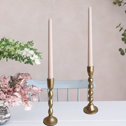 Antique Iron Taper Candle Holders - Set of 2 Decorative Candlesticks, Brass Finish Candle Stand for Weddings, Dining, and Parties