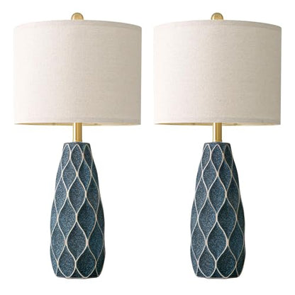 Ceramic Table Lamps Set of 2, 27.5" Blue Lamps for Bedroom Living Room - color: Blue, size: Large - 27.5’‘