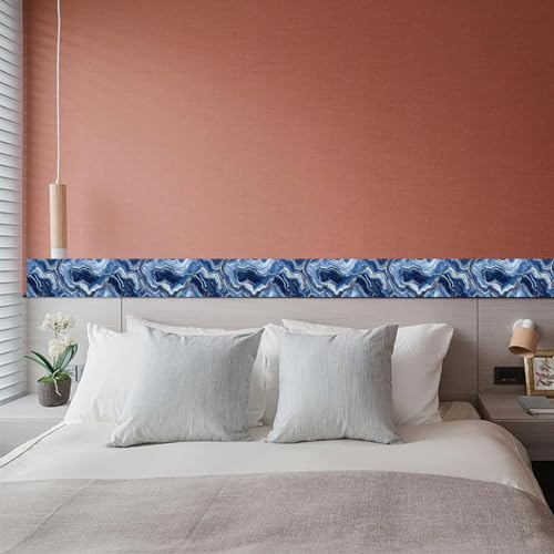 HOMETITUTE Peel and Stick Wallpaper Border 4x196in Navy Agate Pattern - color: Blue