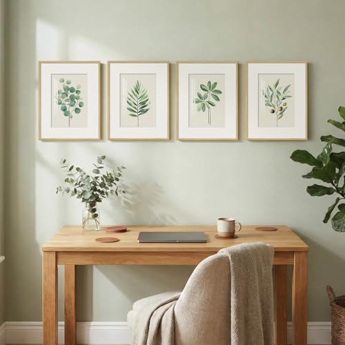 Framed Sage Green Botanical Plant Wall Art for Bathroom, 4 Piece 11x14 Inch - color: Green and White, size: 11" W x 14" H x 4 pcs