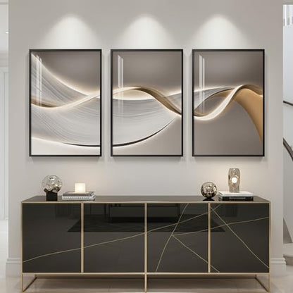 Large Framed Modern Abstract Wall Art for Living Room, 3 Piece 24x36 In - color: Soft Flow Series, size: 24" W x 36" H x 3 pieces