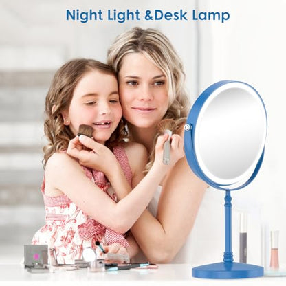 DEIOVWXS Makeup Mirror, Rechargeable Vanity Mirror with 3 Lights, 1X/10X - color: Blue