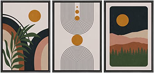 wall26 Framed Canvas Print Wall Art Set Boho Geometric Mid-Century Plant Planet Landscape Nature Abstract Illustrations Modern Bohemian Decorative for Living Room, Bedroom, Office - 16"x24"x3 Black - color: A46-2204-irs07, size: 16" x 24" x 3 Panels BLACK