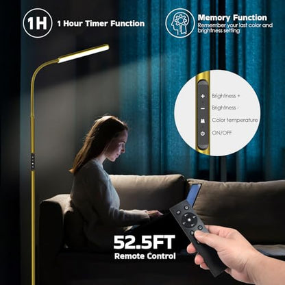 Dimunt LED Floor Lamp, Stepless Adjustable 3000K-6000K Colors, Golden - color: Golden