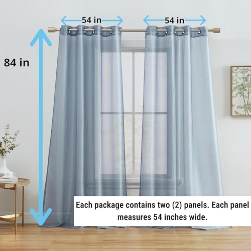 HLC.ME Semi Sheer Grommet Window Curtains, 2 Panels, 54x84 Inch, Dusty Blue - color: Dusty Blue, size: 54"W x 84"L (Pack of 2)