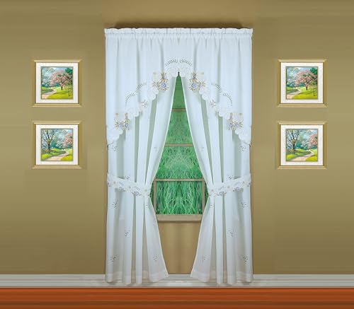 Today's Curtain Verona Reverse Embroidery Panel Pair and Tiebacks, 72", White/Blue, 80" W X 72" L - color: White/Blue, size: 80"W x 72"L (Pack of 1)