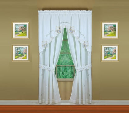 Today's Curtain Verona Reverse Embroidery Panel Pair and Tiebacks, 72", White/Blue, 80" W X 72" L - color: White/Blue, size: 80"W x 72"L (Pack of 1)