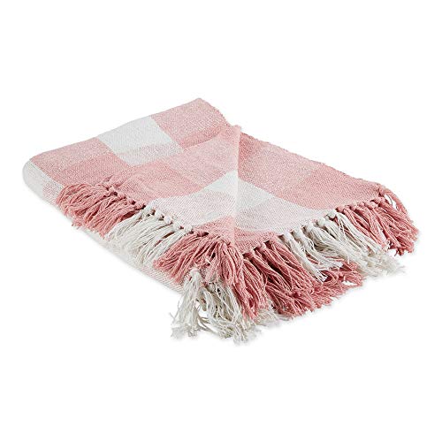 DII Buffalo Check Collection Rustic Farmhouse Throw Blanket with Tassles, 50x60, Pink/White - color: Pink/White, size: 50x60"