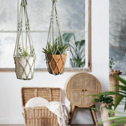 Artilady Macrame Hanging Planter for Indoor Plants Boho Plant Hanger Holder - color: Sage Green