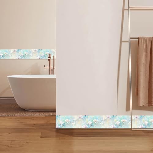 HOMETITUTE Peel and Stick Wallpaper Border 4x196in Pastel Floral Pattern - color: Light blue flowers