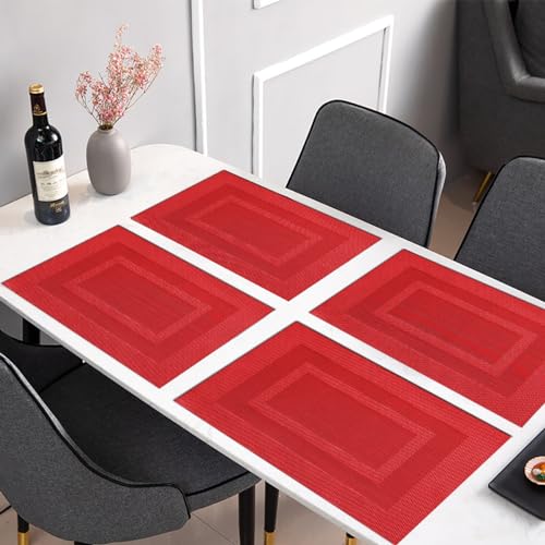 PIGCHCY Placemats,Durable Placemats for Dining Table,Washable Woven Vinyl Kitchen Placemats Set of 4 (18 x 12 inches,Passionate Red) - color: Box: Red Passionate, size: 4 Placemats