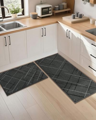 COSY HOMEER Kitchen Rugs,2 PCS Kitchen Mats Non Slip Washable,Gray - color: Grey, size: 20"x32" + 20"x48"