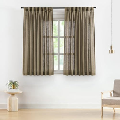 Vision Home Brown Linen Pinch Pleated Semi Sheer Curtains 40Wx63Lx2 - color: Café Brown/Pinch, size: 40"W x 63"L (Pack of 2)