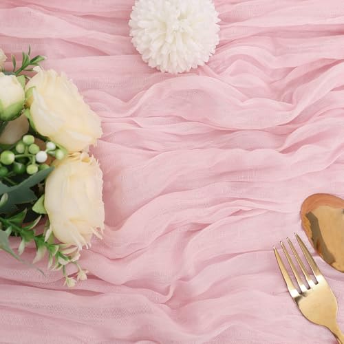 6 Pack Pink Cheesecloth Table Runner 35 x 120 Inch - color: Pink, size: 6 Pcs - 10 Ft