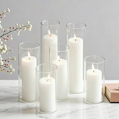 24 Pcs Glass Hurricane Candle Holders Set - White Pillar Candles with Clear Glass Cylinder Vases (12 Candles + 12 Vases) for Wedding, Dating, Party, Table Centerpiece Decor - size: 24 Pcs
