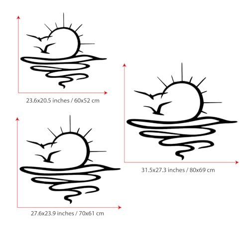 Sunset Metal Wall Decor with Seagulls, Minimalist Sunrise Line Art Wall Decor, Modern Coastal Metal Wall Art for Living Room, Bedroom, Kitchen, Bathroom, Indoor Home Decoration (23.6x20.5 inches / 60x52 cm) - size: 23.6x20.5 inches / 60x52 cm