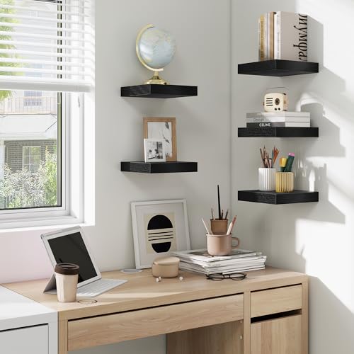 Floating Shelves for Wall, Wall Mounted Wood Shelves, Black, Set of 3, 6.5” - color: Black, size: 6.5"W x 6.5"D , 3 Pack