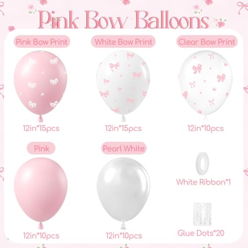 60pcs Pink Bow Balloons 12inch with Pink White Clear Bow Balloons - color: Pastel Pink