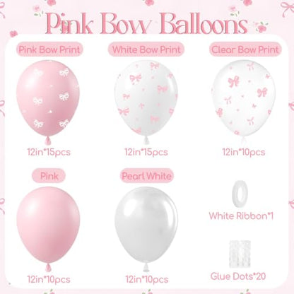 60pcs Pink Bow Balloons 12inch with Pink White Clear Bow Balloons - color: Pastel Pink