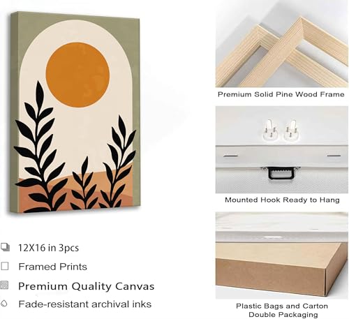 LAJDXSX 3 Pcs Mid Century Modern Boho Sun Canvas Wall Art - color: Boho Sun, size: 16x24in-Canvas