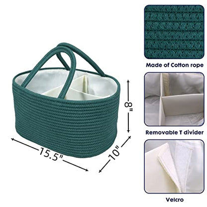XUANGUO Large Cotton Rope Baby Diaper Caddy Organizer Basket Dark Green - color: Dark green, size: Large