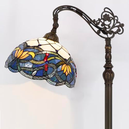 WERFACTORY Tiffany Floor Lamp Blue Lotus Flower Stained Glass Arched Lamp