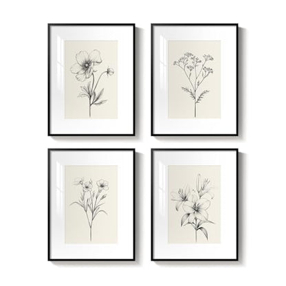 Framed Black and White Botanical Wall Art for Bathroom, 4 Piece 11x14 In - color: Black and White, size: 11" W x 14" H x 4 pcs