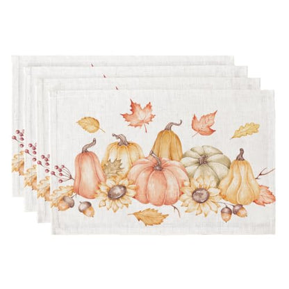 QIYI Fall Placemats Set of 4, 12"x18" Linen Place Mats, Pumpkin Harvest - color: Pumpkin Harvest, size: Set of 4