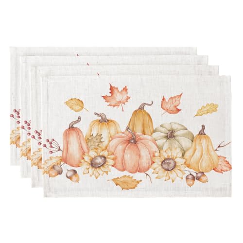 QIYI Fall Placemats Set of 4, 12"x18" Linen Place Mats, Pumpkin Harvest - color: Pumpkin Harvest, size: Set of 4