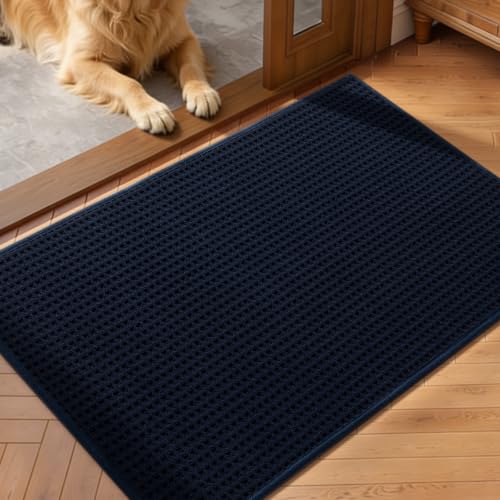 YIHOUSE Indoor Door Mat 24" x 36", Non-Slip Washable Entryway Mat, Dirt Trapper Absorbent Entrance Mat, Low Profile Floor Mat for Front/Back Door, Entryway, Dark Blue - color: Dark Blue, size: 24"x36" (Rectangular)
