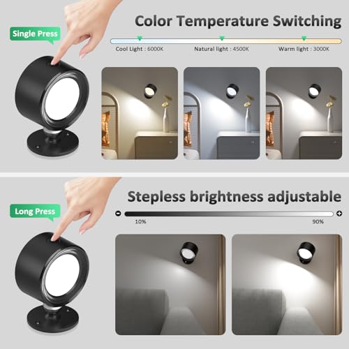 Racokky LED Wall Mounted Lights with Remote, Rechargeable Wall Sconces - color: Black