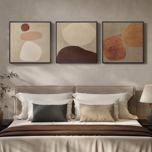Large Framed 3 Piece Neutral Abstract Wall Art for Living Room, 24x24 In - color: Beige & Brown & Tan, size: 24x24" (3 Pieces)
