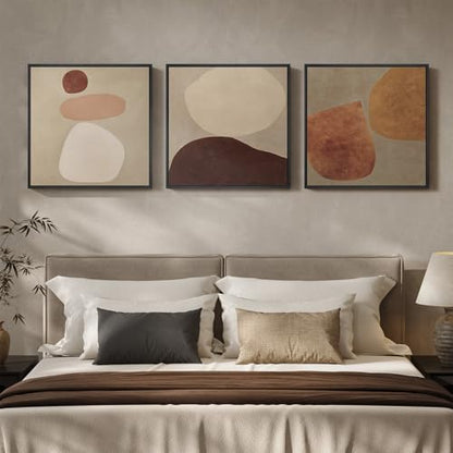 Large Framed 3 Piece Neutral Abstract Wall Art for Living Room, 24x24 In - color: Beige & Brown & Tan, size: 24x24" (3 Pieces)