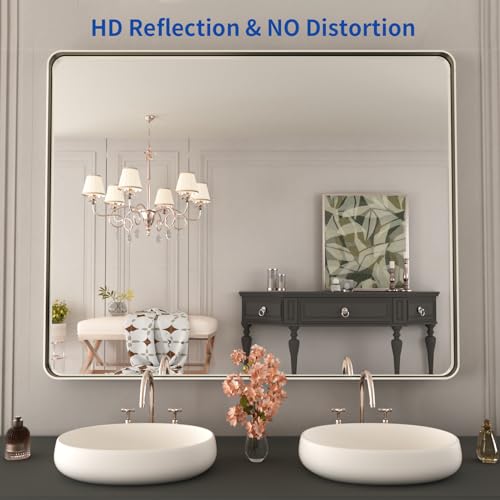 WEER Bathroom Vanity Mirror Brushed Nickel 40X32 Inch - color: Brushed Nickel, size: 40"L x 32"W