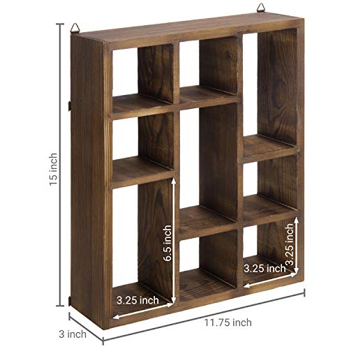MyGift 9 Compartment Shadow Box Display Shelf, Rustic Wood Curio Case - color: Torched